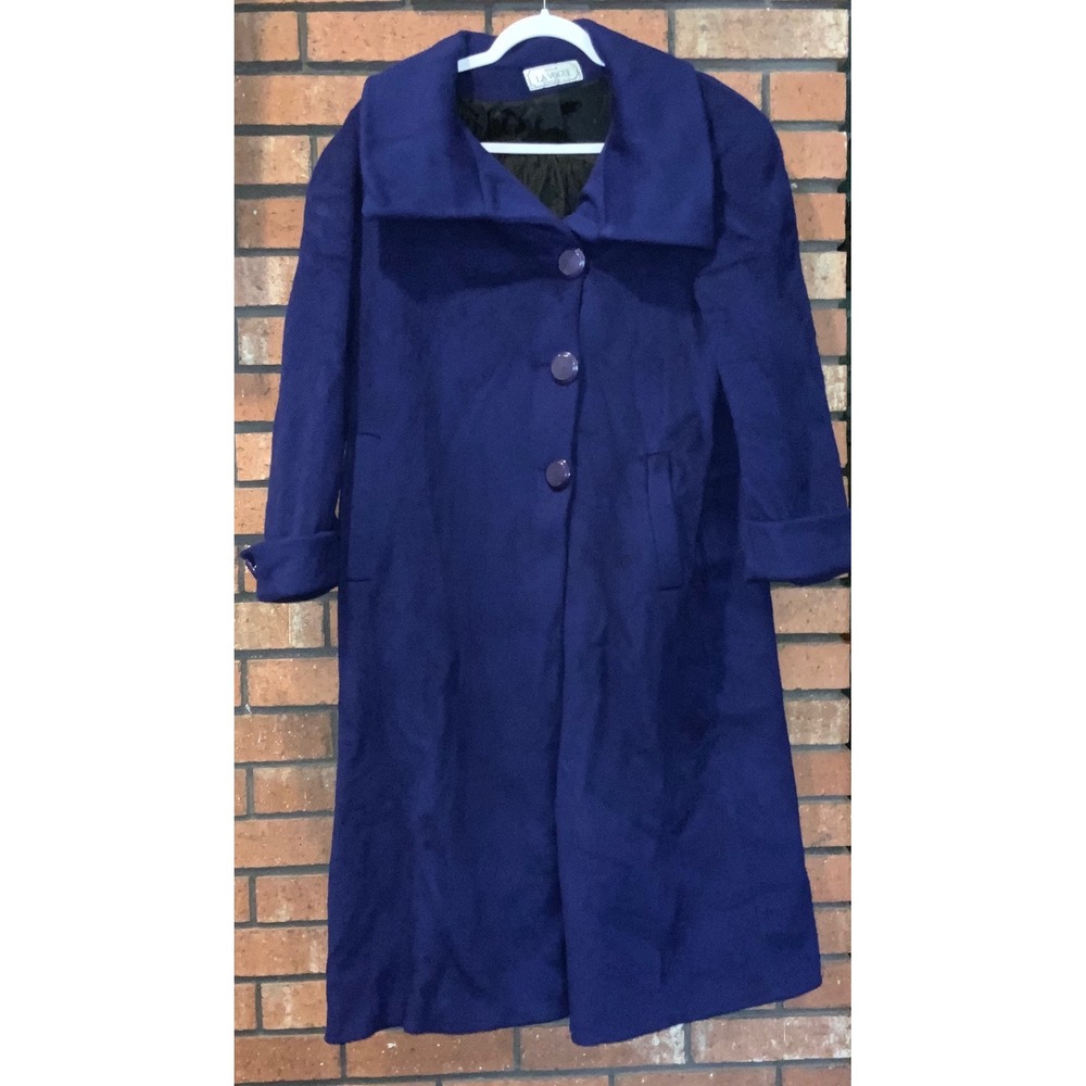 Vintage Petite La Vogue Purple Wool Overcoat Portrait Collar Made in USA Long